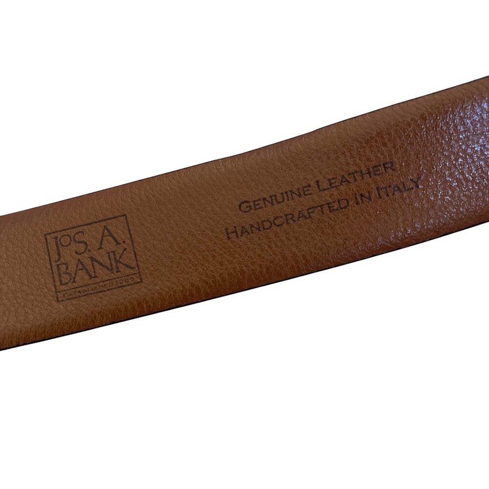 Jos A Bank Brown Leather Dress Belt Mens 34 Brushed Nickel Buckle Made In Italy - Picture 5 of 9